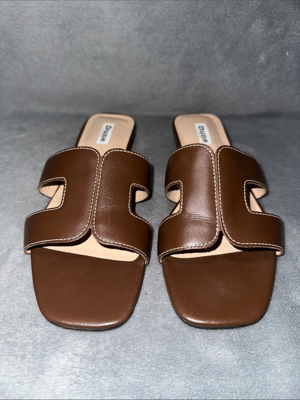 Dune London Loupe Slide Brown Leather Sandals - Size 40 (Women’s 10)
